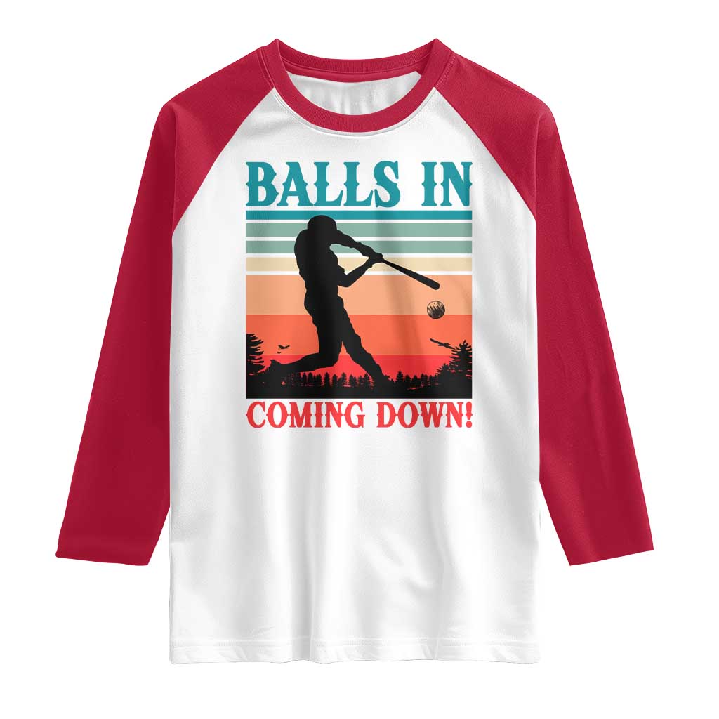 Funny BaseBall Lover Raglan Shirt Balls In Coming Down TS12 White Red Print Your Wear