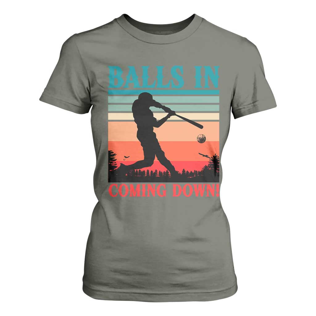 Funny BaseBall Lover T Shirt For Women Balls In Coming Down TS12 Military Green Print Your Wear