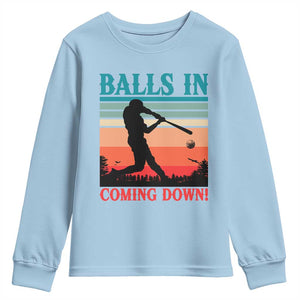 Funny BaseBall Lover Youth Sweatshirt Balls In Coming Down TS12 Light Blue Print Your Wear