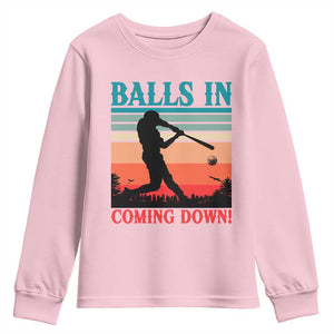 Funny BaseBall Lover Youth Sweatshirt Balls In Coming Down TS12 Light Pink Print Your Wear