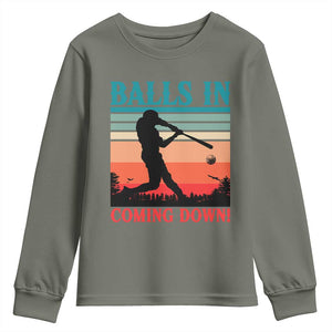 Funny BaseBall Lover Youth Sweatshirt Balls In Coming Down TS12 Military Green Print Your Wear