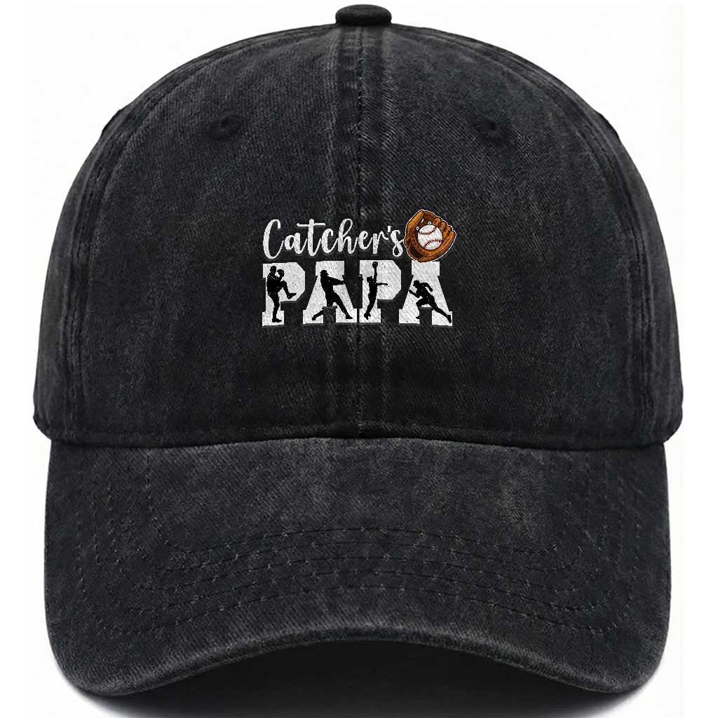 Catchers Papa Washed Cotton Baseball Cap Funny Gift For Catcher Player TS12 Washed Cap Universal Fit Black Print Your Wear