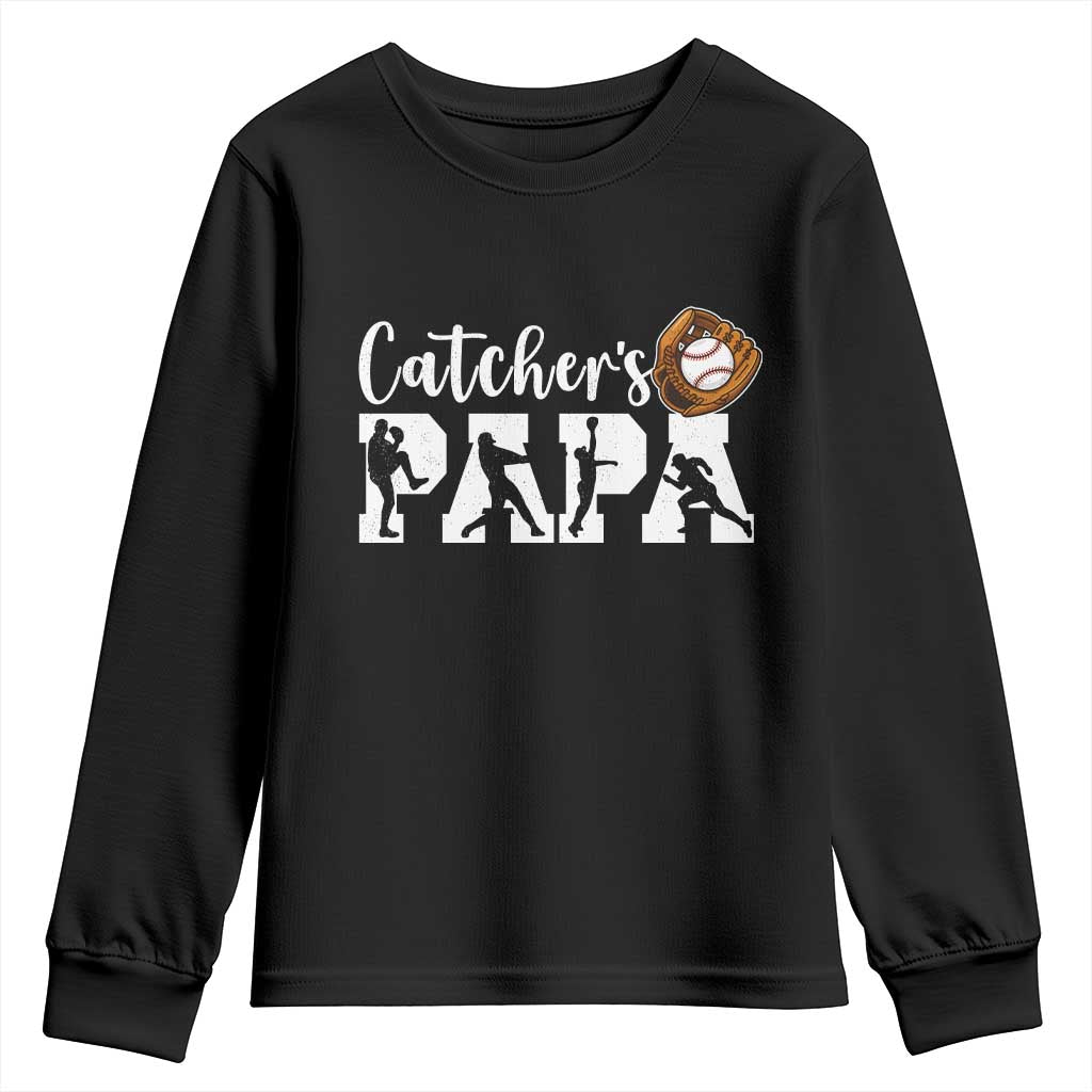 Catchers Papa Youth Sweatshirt Funny Gift For Catcher Player TS12 Black Print Your Wear