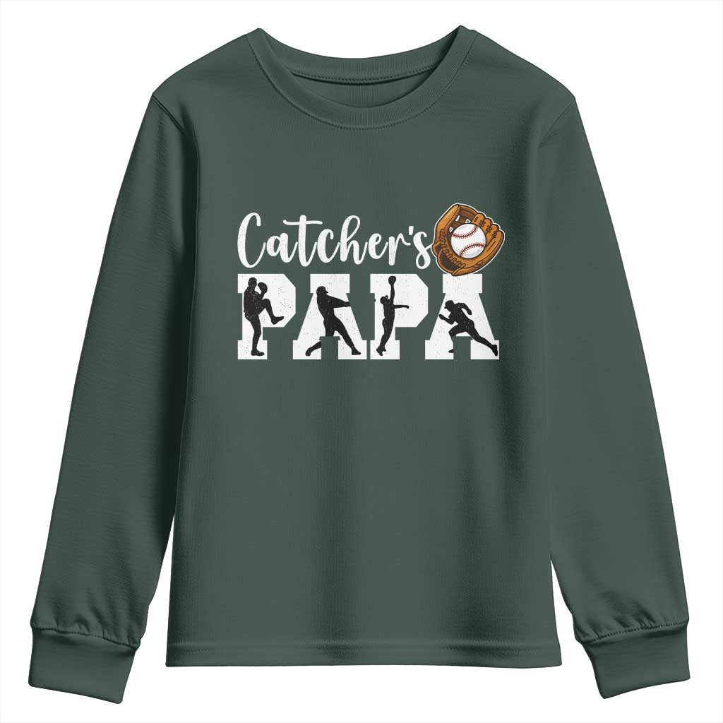 Catchers Papa Youth Sweatshirt Funny Gift For Catcher Player TS12 Dark Forest Green Print Your Wear