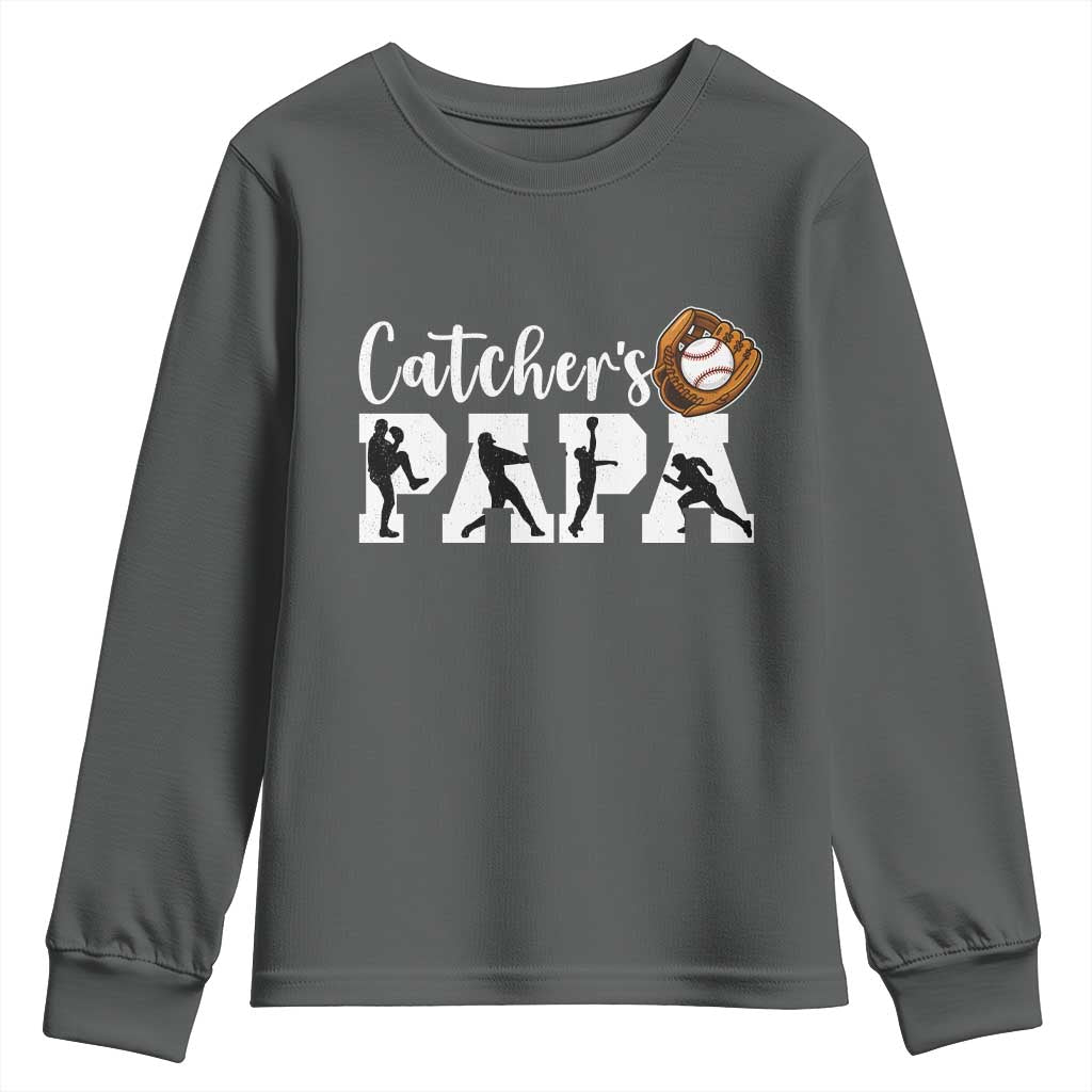Catchers Papa Youth Sweatshirt Funny Gift For Catcher Player TS12 Dark Heather Print Your Wear