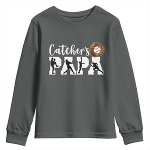 Catchers Papa Youth Sweatshirt Funny Gift For Catcher Player TS12 Dark Heather Print Your Wear