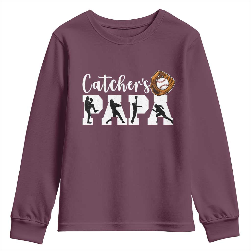Catchers Papa Youth Sweatshirt Funny Gift For Catcher Player TS12 Maroon Print Your Wear