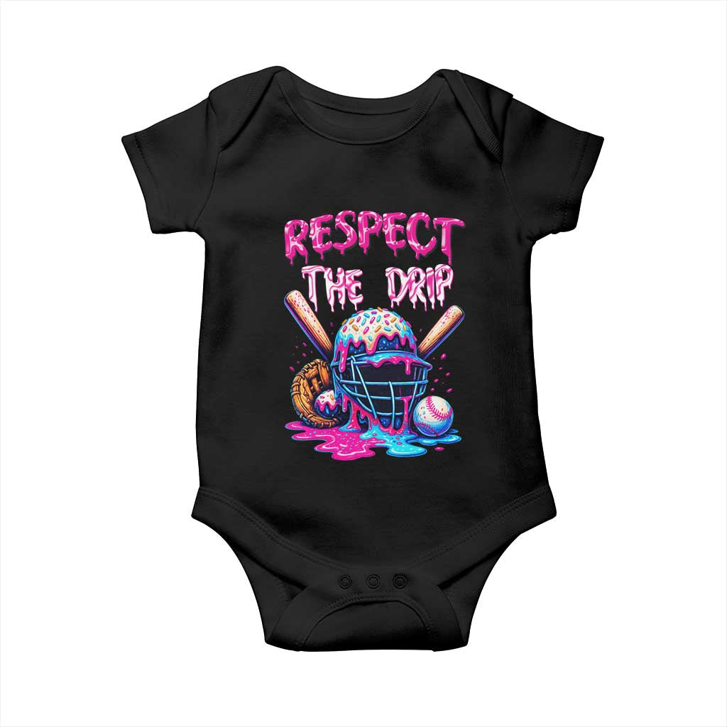 Funny Respect The Drip Baseball Mask Baby Onesie Sports Lover TS12 Black Print Your Wear