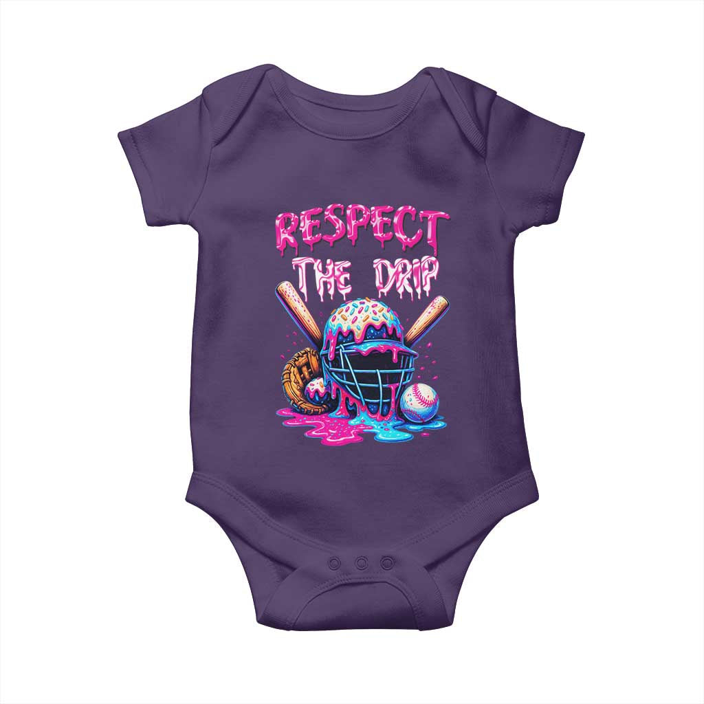 Funny Respect The Drip Baseball Mask Baby Onesie Sports Lover TS12 Purple Print Your Wear