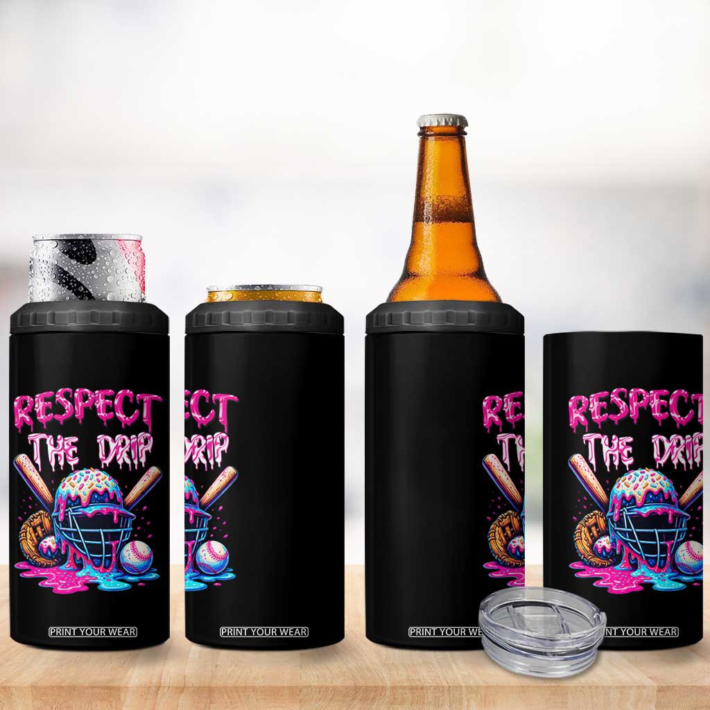 Funny Respect The Drip Baseball Mask 4 in 1 Can Cooler Tumbler Sports Lover TS12 Print Your Wear