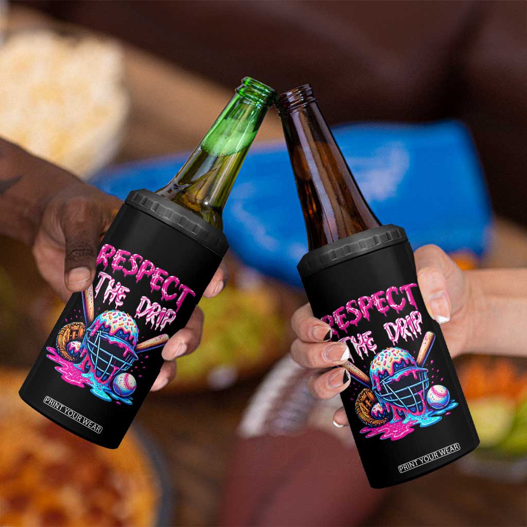 Funny Respect The Drip Baseball Mask 4 in 1 Can Cooler Tumbler Sports Lover TS12 Print Your Wear