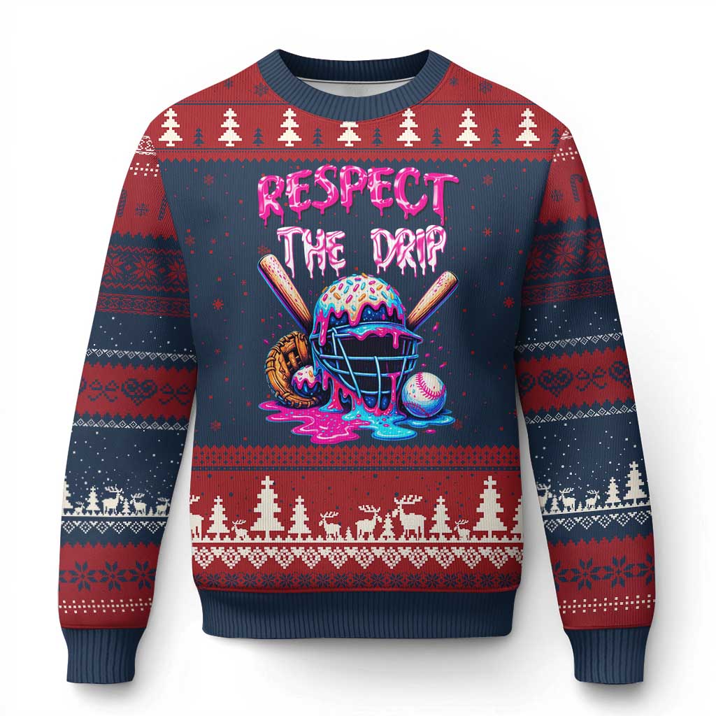 Funny Respect The Drip Baseball Mask Ugly Christmas Sweater Sports Lover TS12 Navy Red Print Your Wear