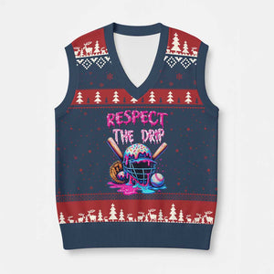 Funny Respect The Drip Baseball Mask V-Neck Knit Sweater Vest Sports Lover TS12 Navy Red Print Your Wear