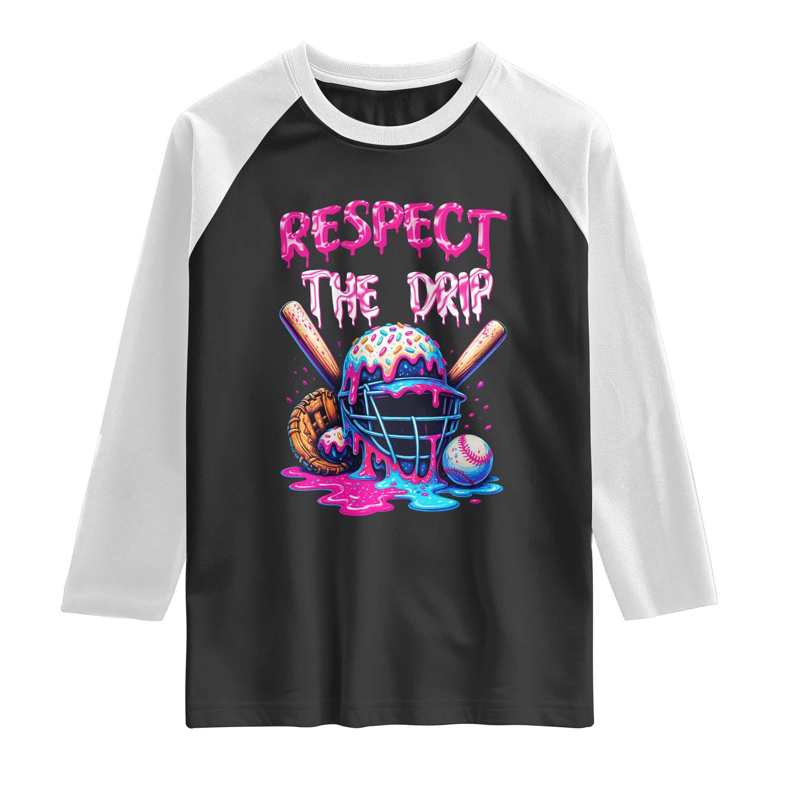 Funny Respect The Drip Baseball Mask Raglan Shirt Sports Lover TS12 Black White Print Your Wear