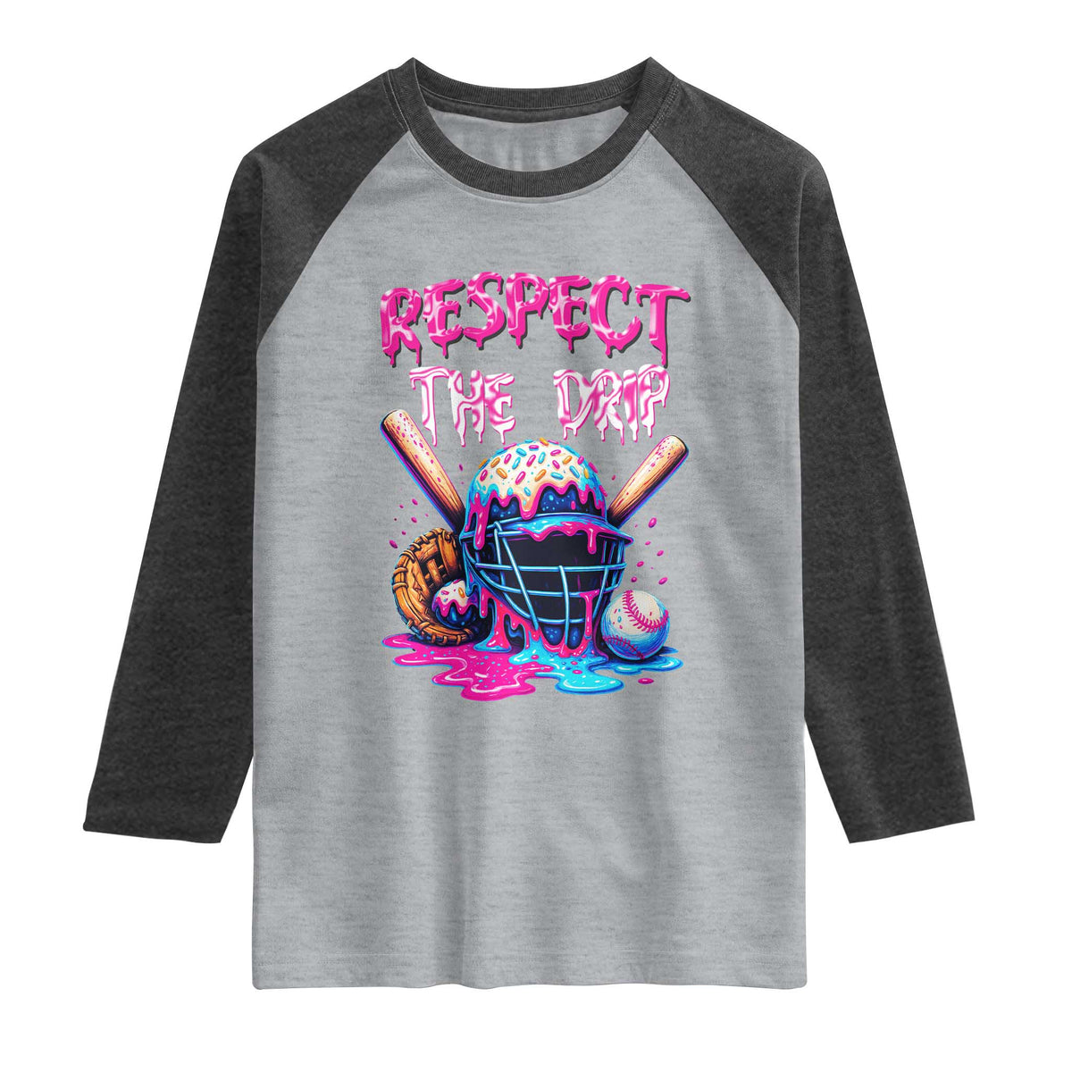 Funny Respect The Drip Baseball Mask Raglan Shirt Sports Lover TS12 Heather Gray Heather Charcoal Print Your Wear