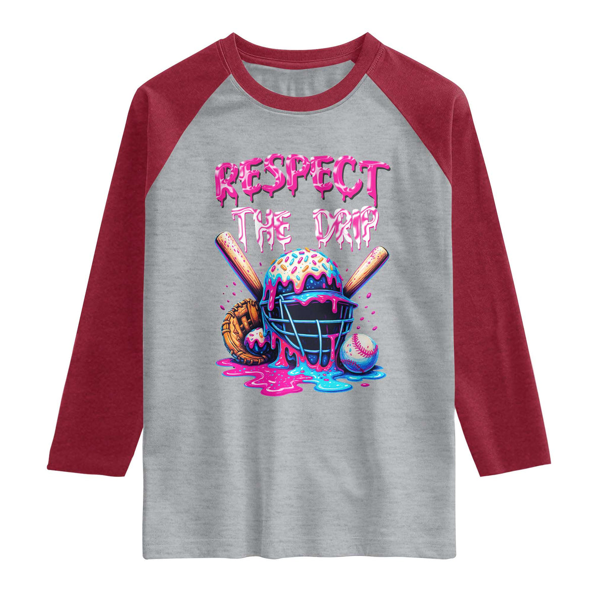 Funny Respect The Drip Baseball Mask Raglan Shirt Sports Lover TS12 Heather Gray Heather Red Print Your Wear