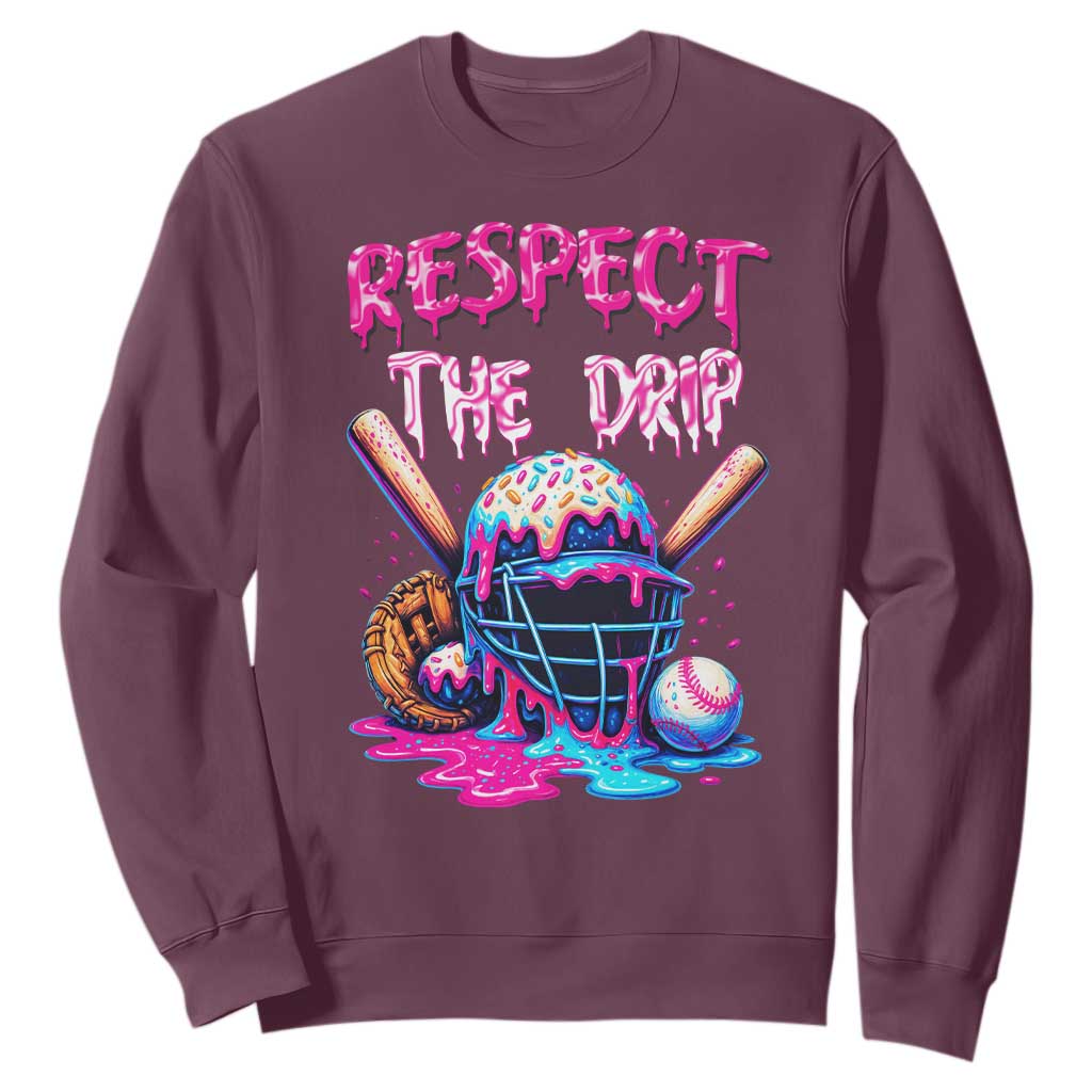 Funny Respect The Drip Baseball Mask Sweatshirt Sports Lover TS12 Maroon Print Your Wear