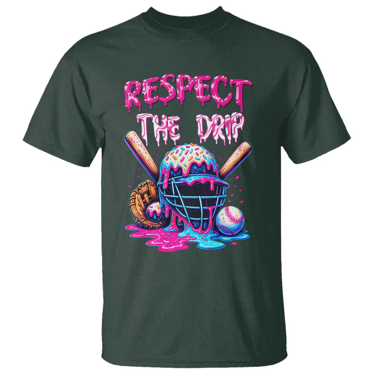 Funny Respect The Drip Baseball Mask T Shirt Sports Lover TS12 Dark Forest Green Print Your Wear