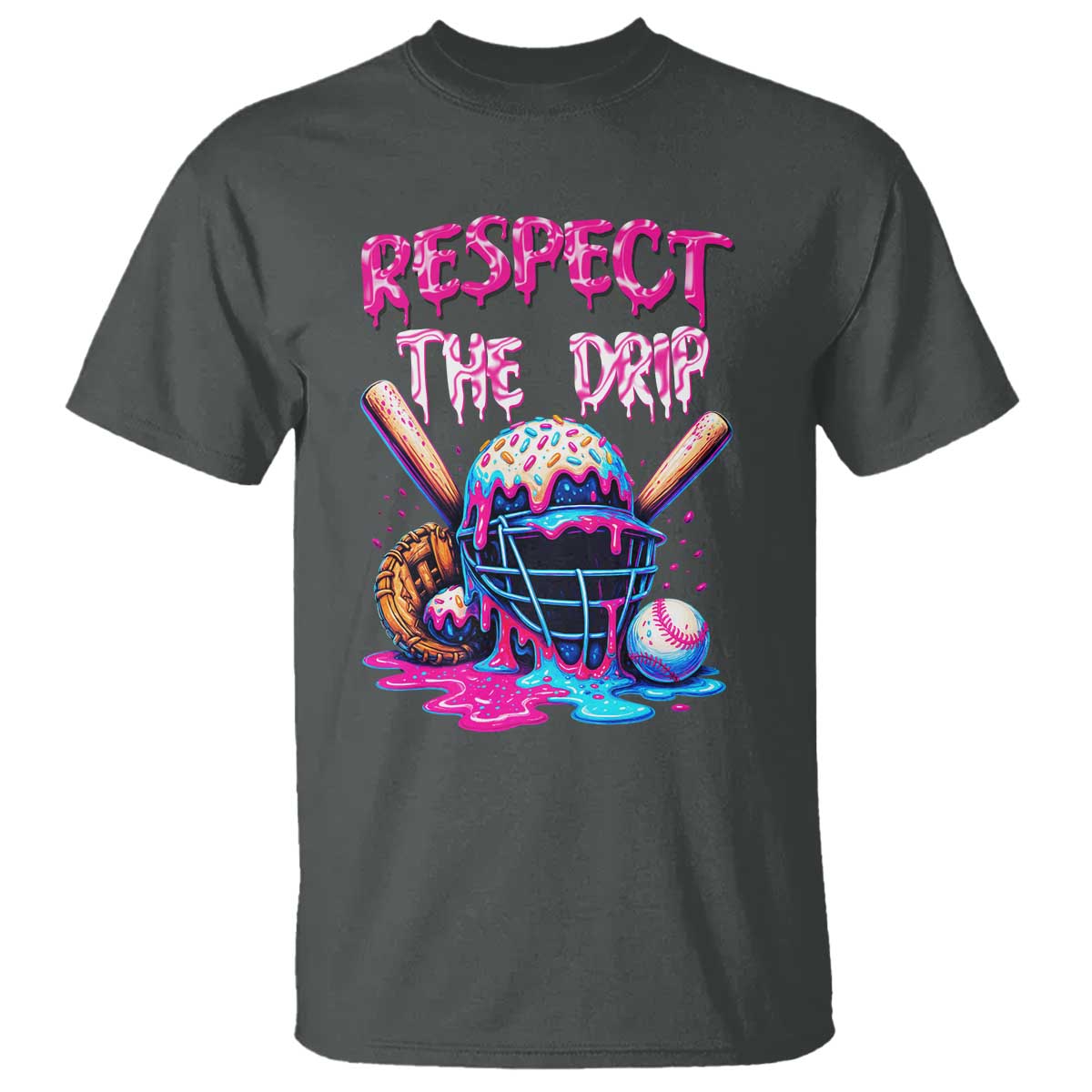 Funny Respect The Drip Baseball Mask T Shirt Sports Lover TS12 Dark Heather Print Your Wear