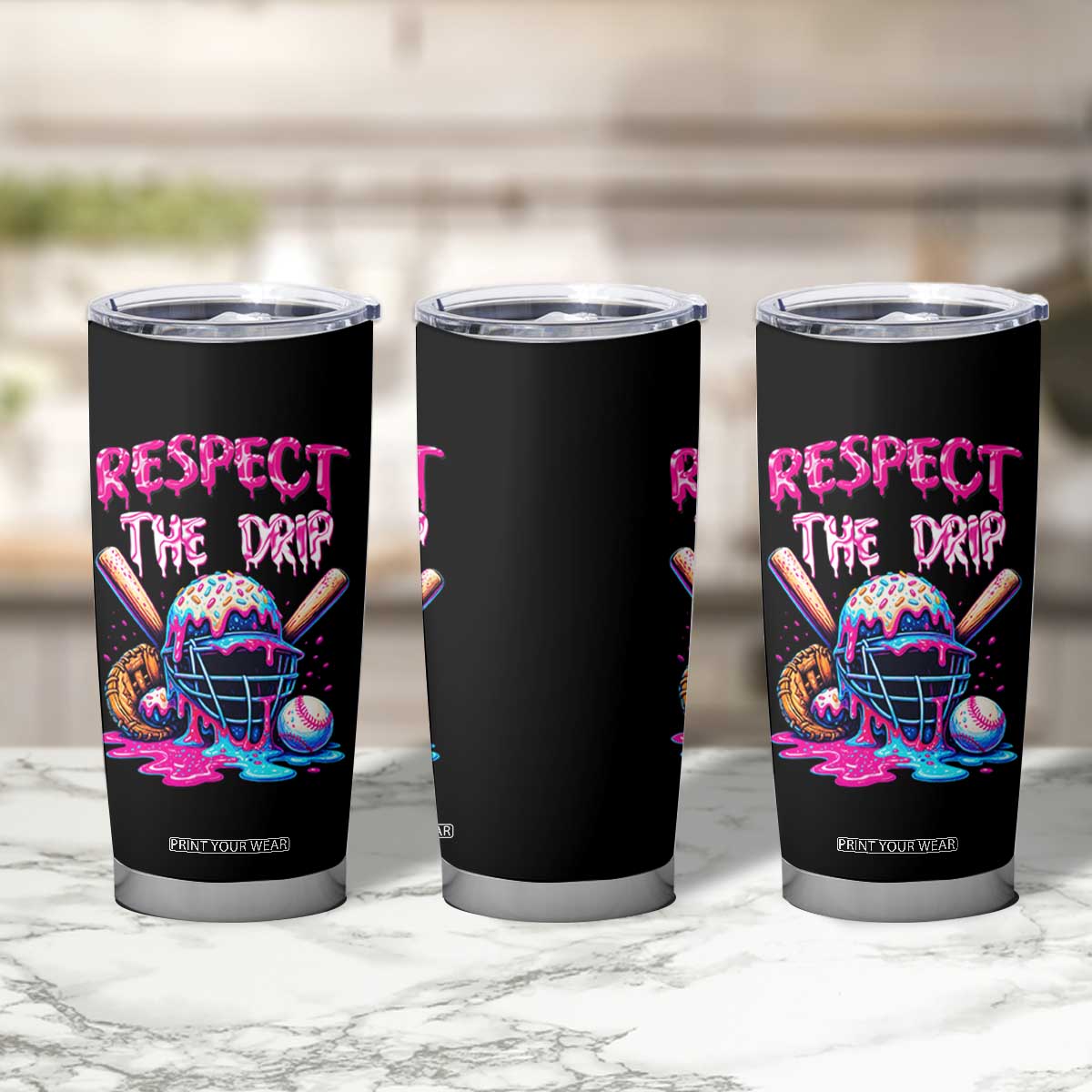 Funny Respect The Drip Baseball Mask Tumbler Cup Sports Lover TS12 Print Your Wear