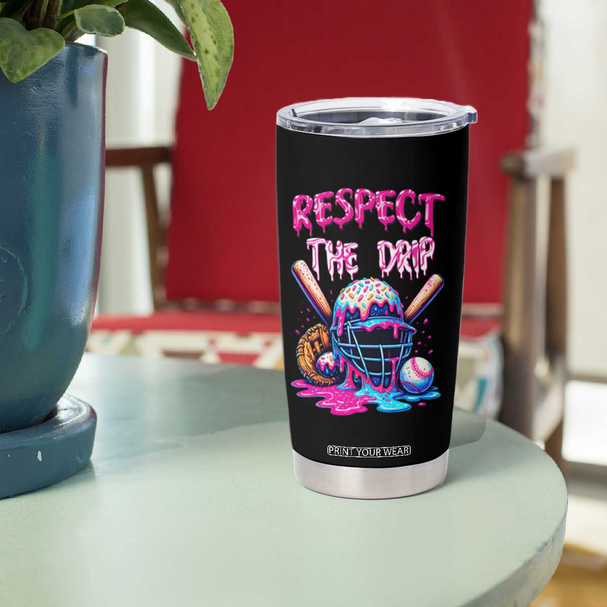 Funny Respect The Drip Baseball Mask Tumbler Cup Sports Lover TS12 Print Your Wear