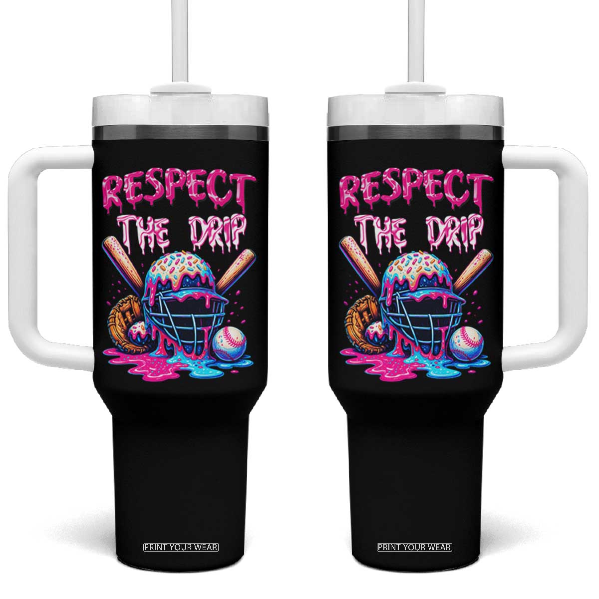 Funny Respect The Drip Baseball Mask Tumbler With Handle Sports Lover TS12 One Size: 40 oz Black Print Your Wear