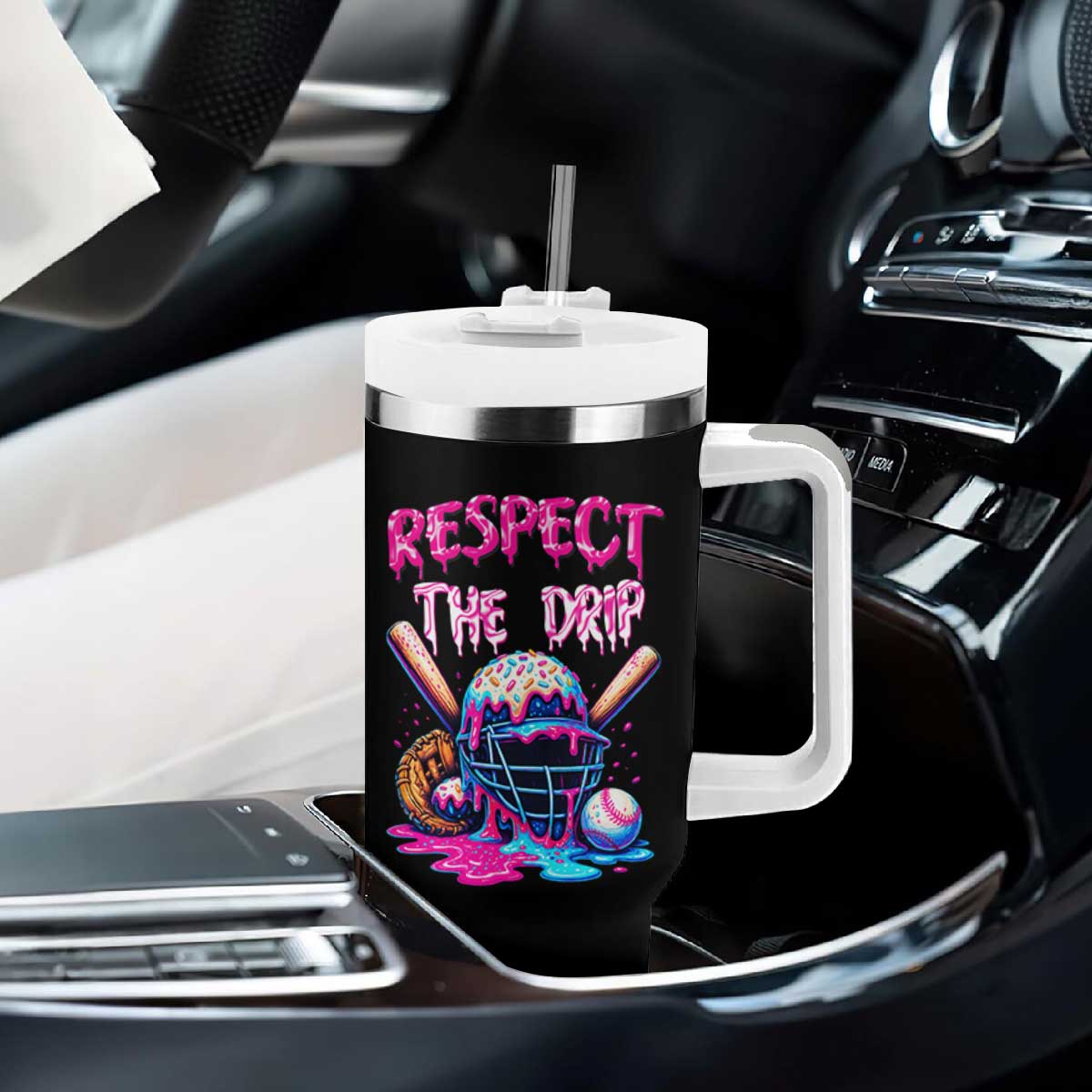 Funny Respect The Drip Baseball Mask Tumbler With Handle Sports Lover TS12 Print Your Wear