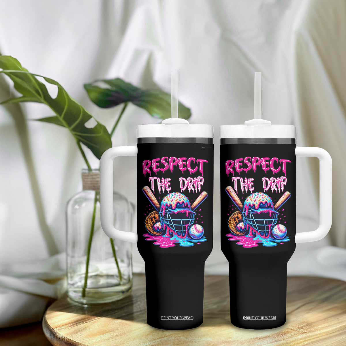 Funny Respect The Drip Baseball Mask Tumbler With Handle Sports Lover TS12 Print Your Wear