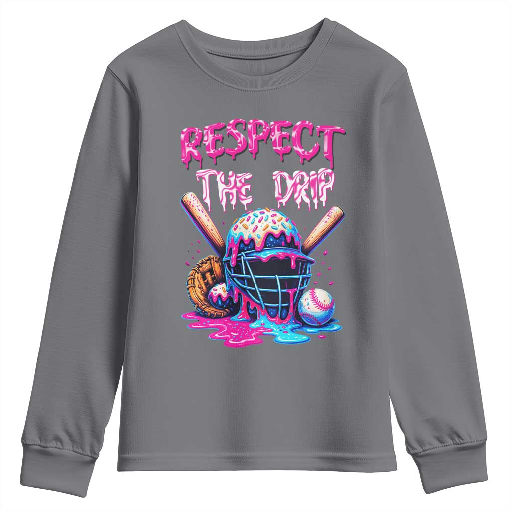 Funny Respect The Drip Baseball Mask Youth Sweatshirt Sports Lover TS12 Charcoal Print Your Wear
