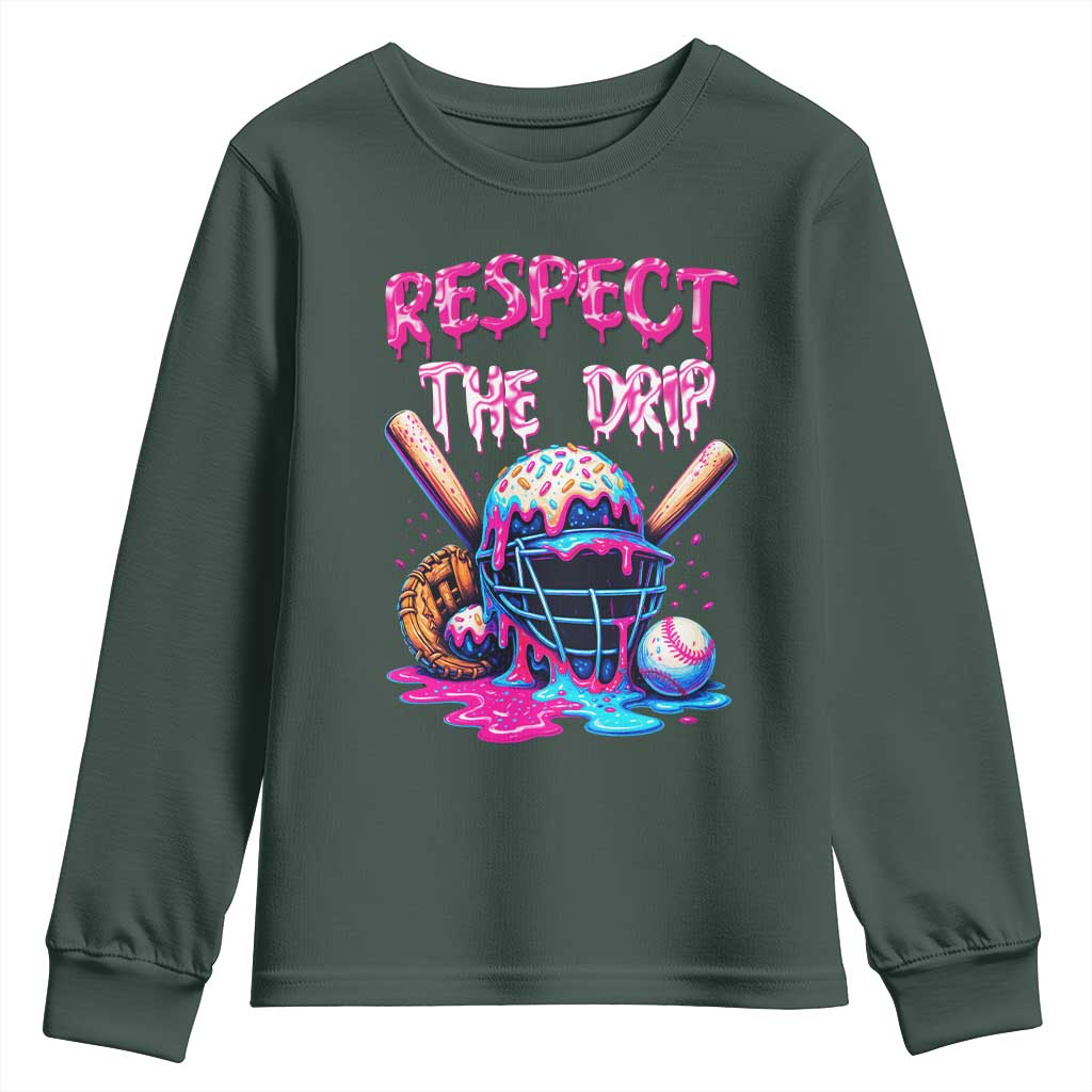 Funny Respect The Drip Baseball Mask Youth Sweatshirt Sports Lover TS12 Dark Forest Green Print Your Wear