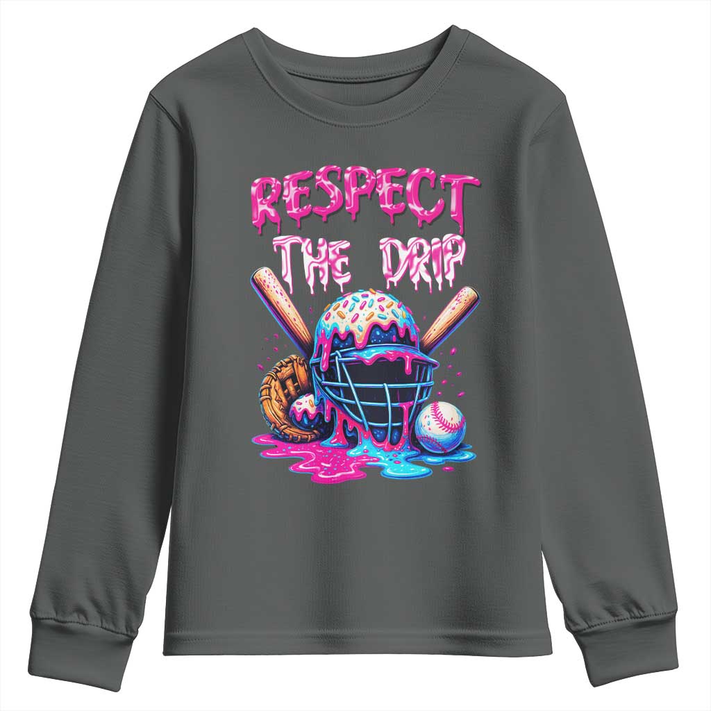 Funny Respect The Drip Baseball Mask Youth Sweatshirt Sports Lover TS12 Dark Heather Print Your Wear