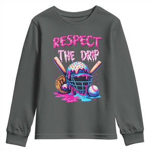Funny Respect The Drip Baseball Mask Youth Sweatshirt Sports Lover TS12 Dark Heather Print Your Wear