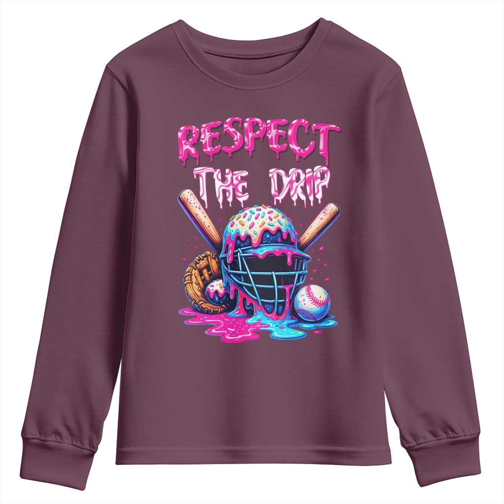 Funny Respect The Drip Baseball Mask Youth Sweatshirt Sports Lover TS12 Maroon Print Your Wear