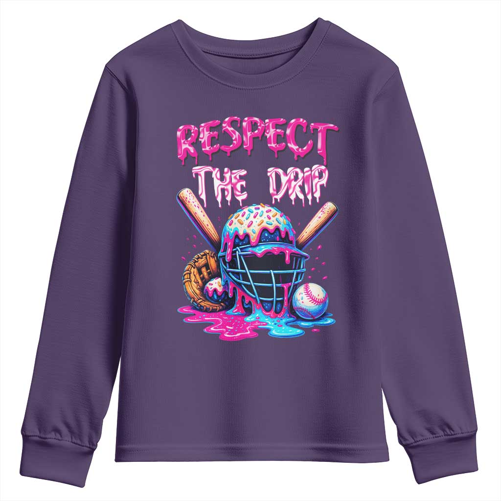 Funny Respect The Drip Baseball Mask Youth Sweatshirt Sports Lover TS12 Purple Print Your Wear