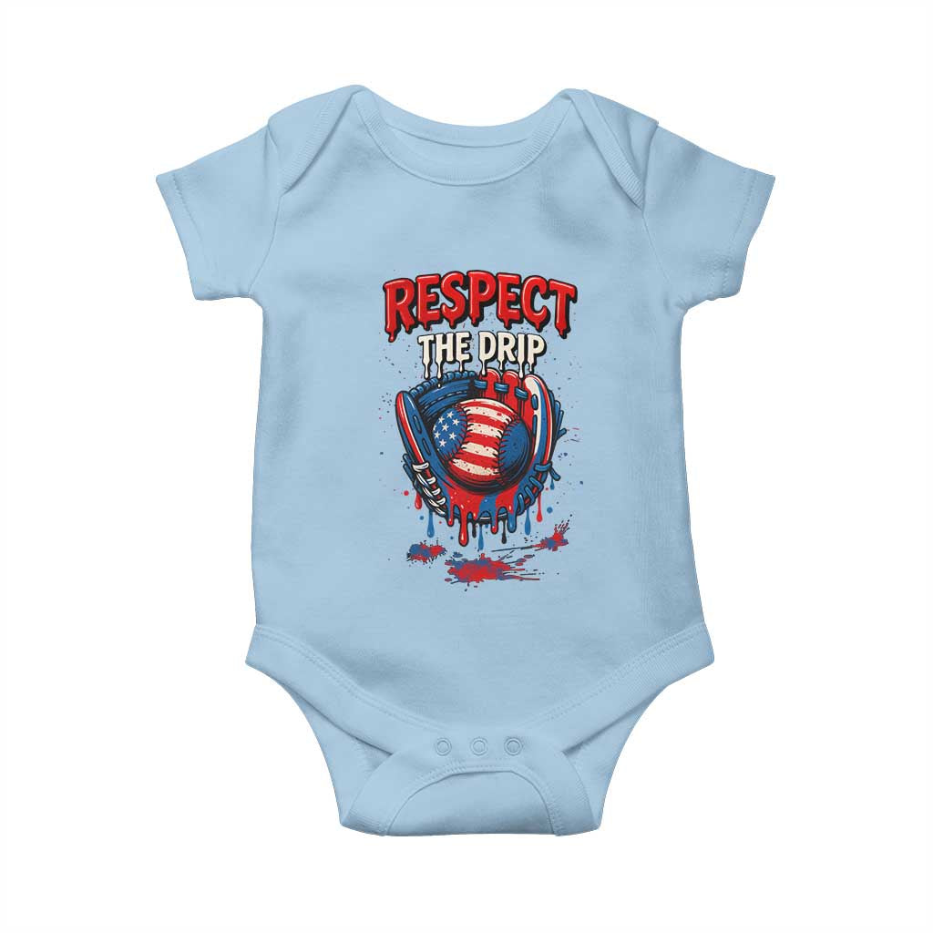 Respect The Drip Baby Onesie Patriotic Baseball USA Sports Lover TS12 Light Blue Print Your Wear
