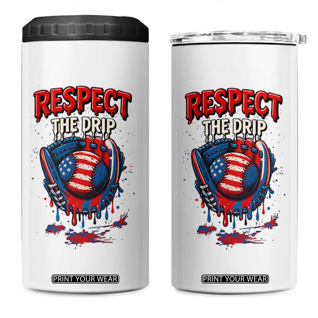 Respect The Drip 4 in 1 Can Cooler Tumbler Patriotic Baseball USA Sports Lover TS12 One Size: 16 oz White Print Your Wear