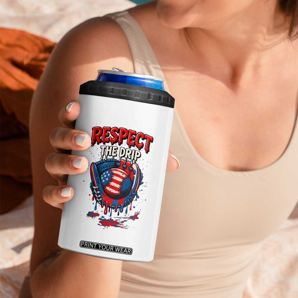 Respect The Drip 4 in 1 Can Cooler Tumbler Patriotic Baseball USA Sports Lover TS12 Print Your Wear