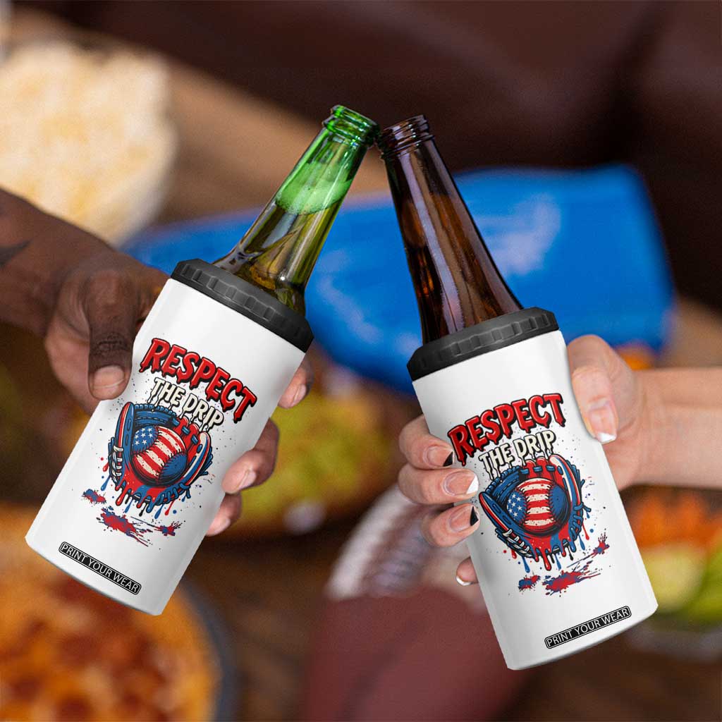 Respect The Drip 4 in 1 Can Cooler Tumbler Patriotic Baseball USA Sports Lover TS12 Print Your Wear