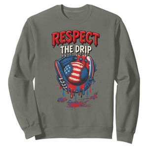 Respect The Drip Sweatshirt Patriotic Baseball USA Sports Lover TS12 Military Green Print Your Wear
