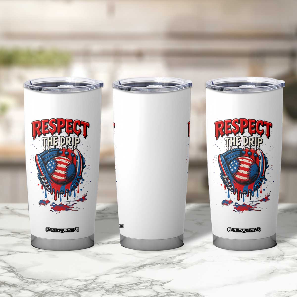 Respect The Drip Tumbler Cup Patriotic Baseball USA Sports Lover TS12 Print Your Wear