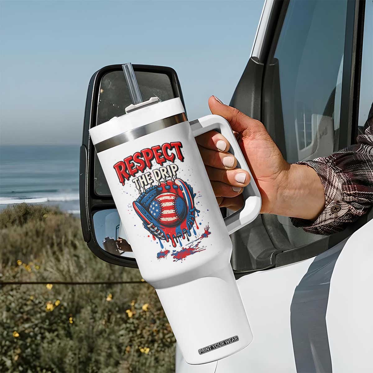Respect The Drip Tumbler With Handle Patriotic Baseball USA Sports Lover TS12 Print Your Wear