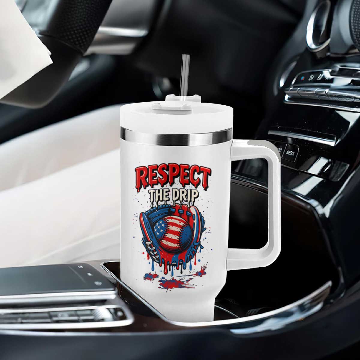 Respect The Drip Tumbler With Handle Patriotic Baseball USA Sports Lover TS12 Print Your Wear