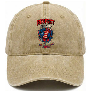 Respect The Drip Washed Cotton Baseball Cap Patriotic Baseball USA Sports Lover TS12 Washed Cap Universal Fit Khaki Print Your Wear