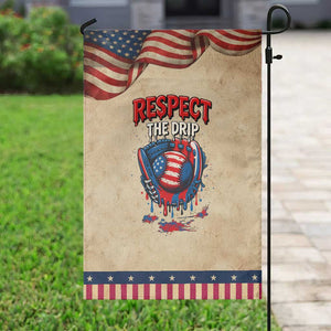 Respect The Drip Garden Flag Patriotic Baseball USA Sports Lover TS12 Vintage Rustic Tan Navy Print Your Wear