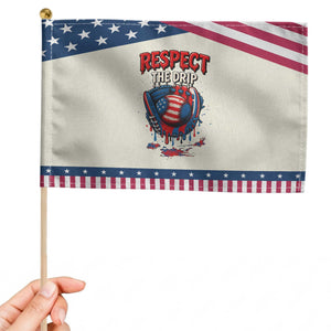 Respect The Drip Patriotic Handheld Flag Patriotic Baseball USA Sports Lover TS12 Modern 8.2" × 5.5" Beige Blue Print Your Wear