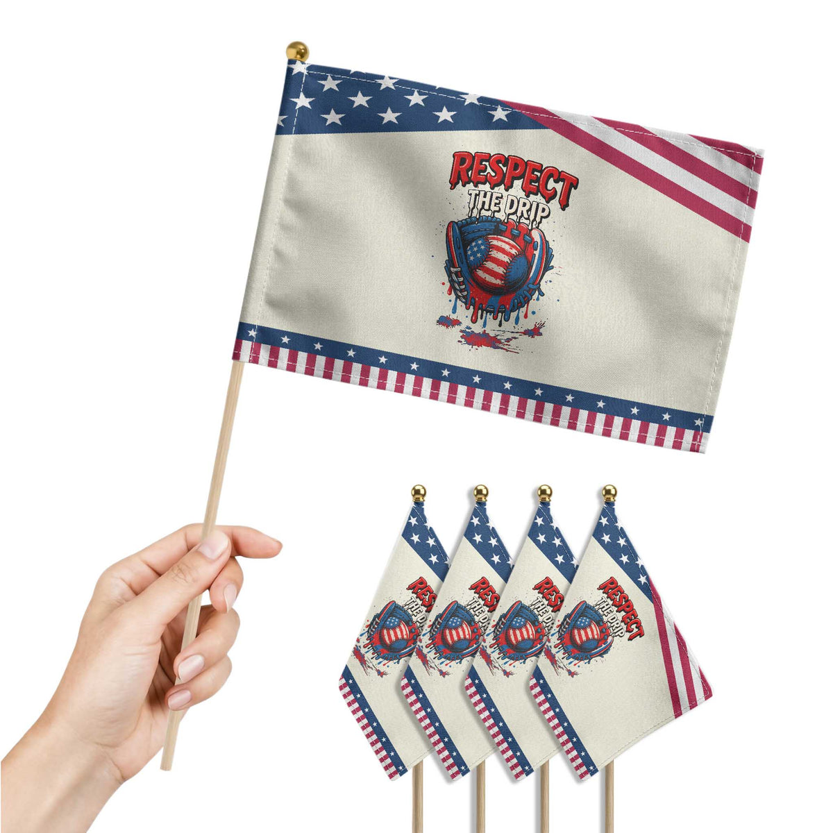 Respect The Drip Patriotic Handheld Flag Patriotic Baseball USA Sports Lover TS12 Print Your Wear