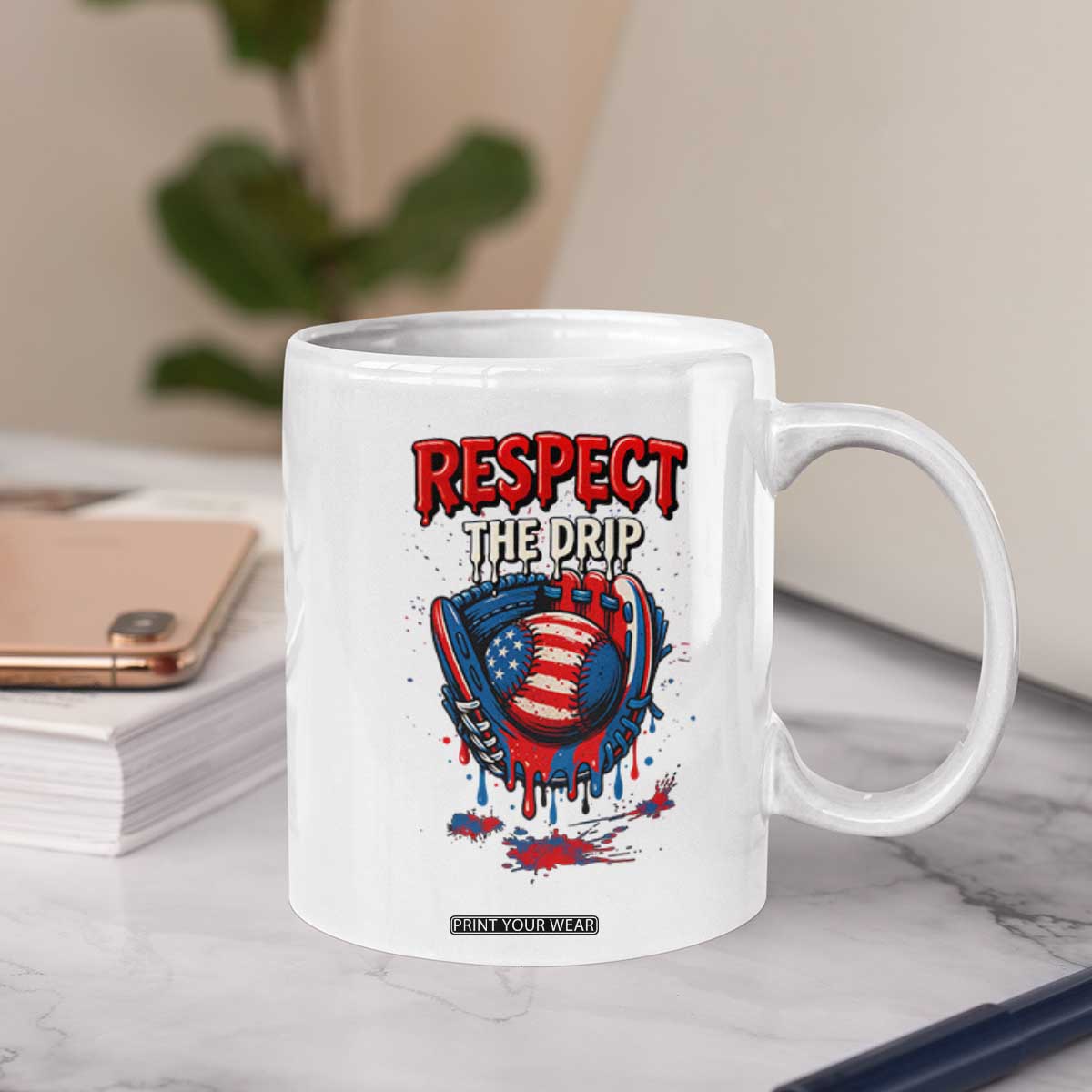 Respect The Drip Coffee Mug Patriotic Baseball USA Sports Lover TS12 Print Your Wear