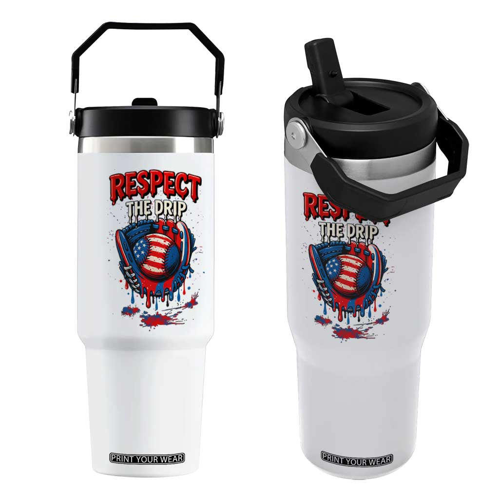 Respect The Drip Flip Straw Tumbler Patriotic Baseball USA Sports Lover TS12 One Size: 30 oz White Print Your Wear