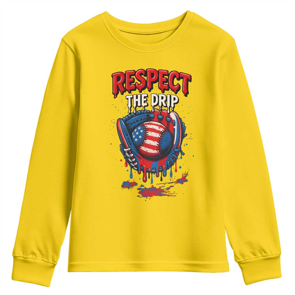Respect The Drip Youth Sweatshirt Patriotic Baseball USA Sports Lover TS12 Daisy Print Your Wear