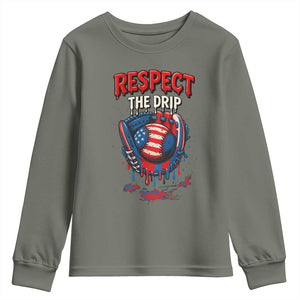 Respect The Drip Youth Sweatshirt Patriotic Baseball USA Sports Lover TS12 Military Green Print Your Wear